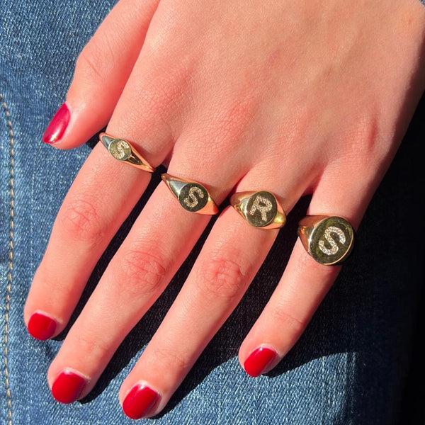 Sarah Chole LANA MINI PAVE INITIAL PINKY SIGNET RING