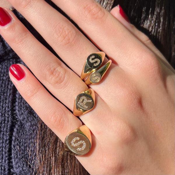 Sarah Chole LANA MINI PAVE INITIAL PINKY SIGNET RING