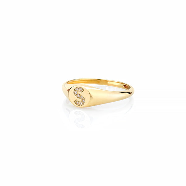 sarah chole LANA MINI PAVE INITIAL PINKY SIGNET RING