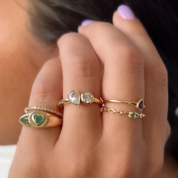Sarah Chole LANA MINI RAISED EMERALD PINKY SIGNET RING