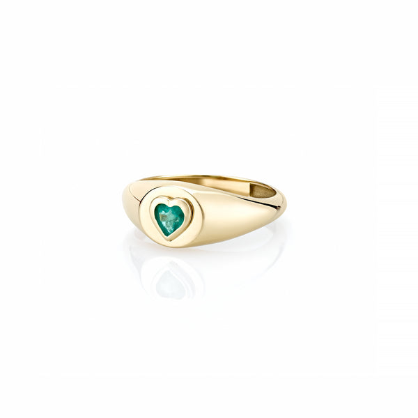 sarah chole LANA MINI RAISED EMERALD PINKY SIGNET RING