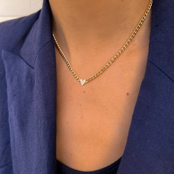 Sarah Chole RILEY DIAMOND HEART CURB CHAIN NECKLACE