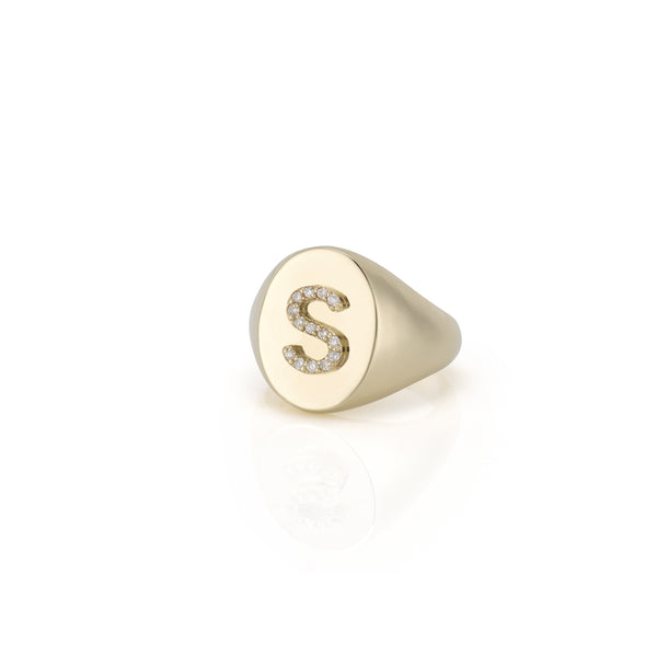sarah chole KARI DIAMOND INITIAL OVAL SIGNET RING
