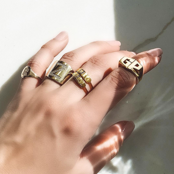 Sarah Chole LANA CIGAR DIAMOND INITIAL SIGNET RING