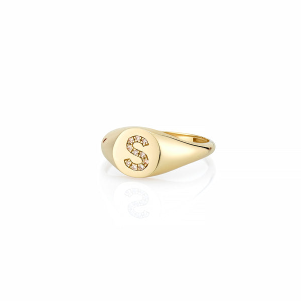 Sarah Chole LANA PAVE DIAMOND INITIAL SIGNET RING