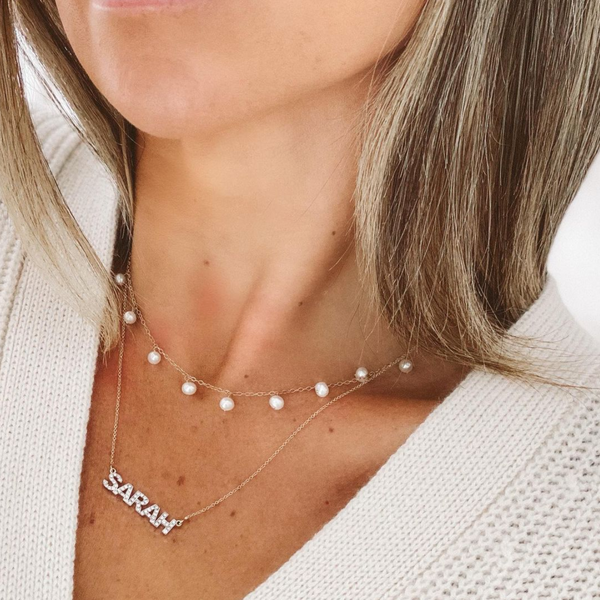 Sarah Chole RIAVA DIAMOND BLOCK NAME NECKLACE