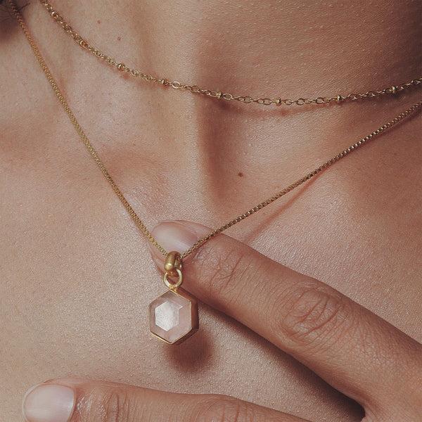 saraswati designs Honeybee Necklace - Rose Quartz & Gold