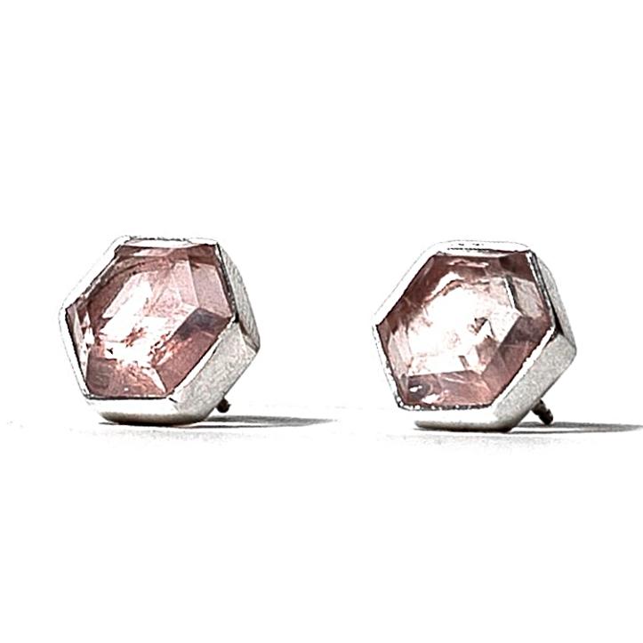 saraswati designs Honeybee Studs - Rose Quartz & Silver