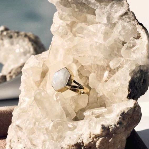 saraswati designs Honeybee Ring - Moonstone & Gold