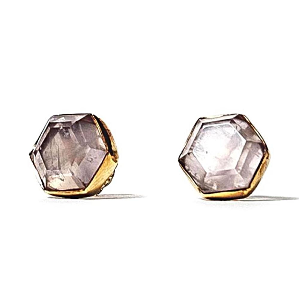 saraswati designs Honeybee Studs - Rose Quartz & Gold
