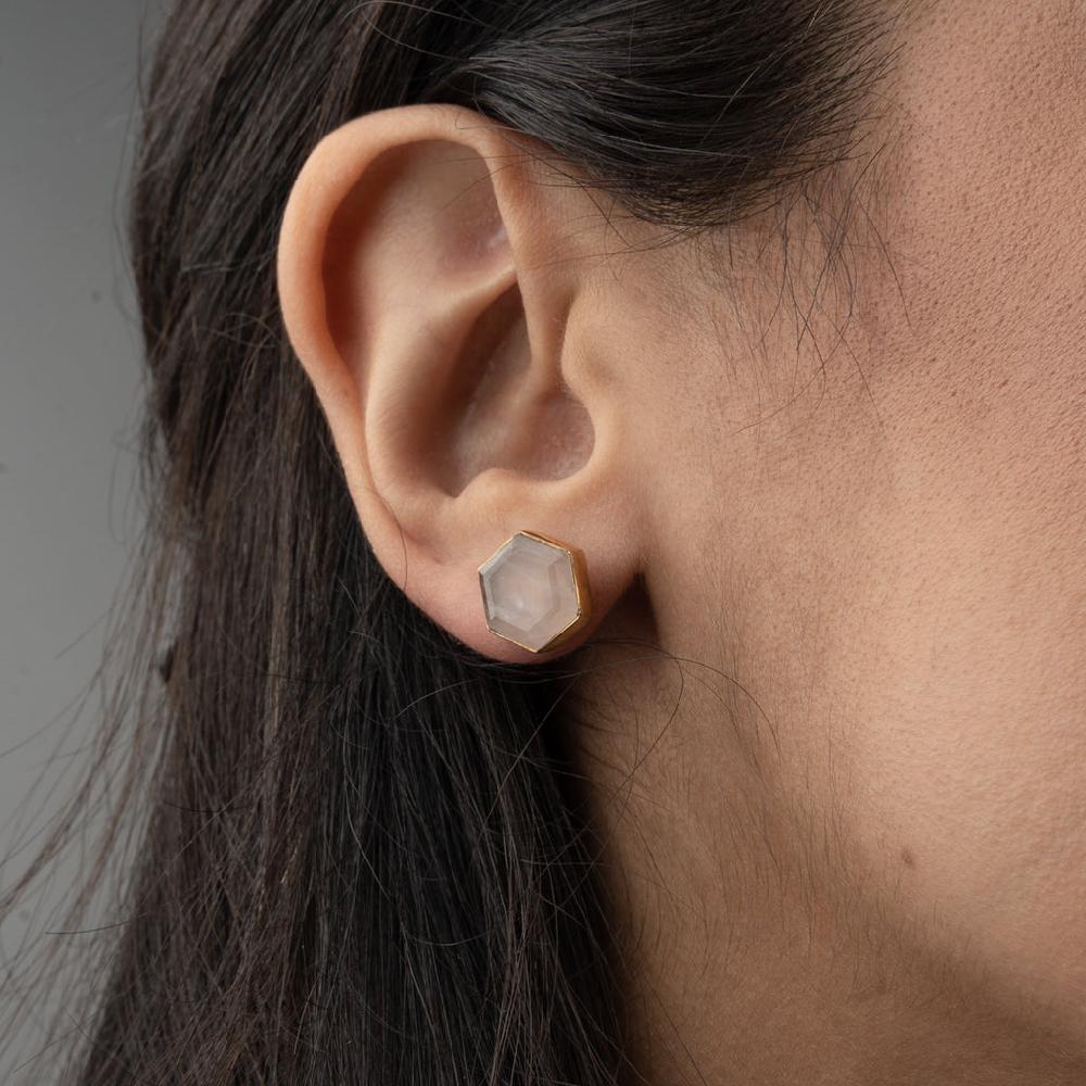 Saraswati Designs Honeybee Studs - Rose Quartz & Gold