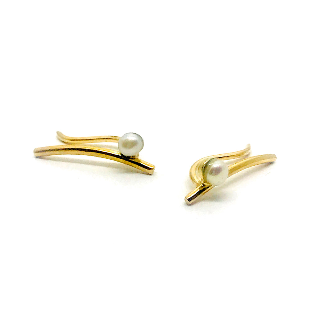 Saraswati Designs Nymph Ear Climbers - Gold & Pearl