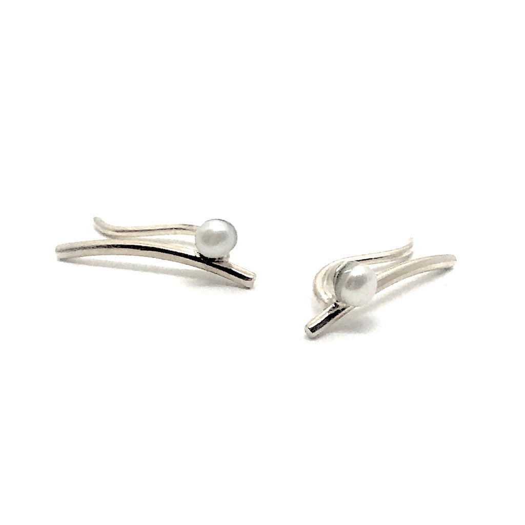 Saraswati Designs Nymph Ear Climbers - Silver & Pearl