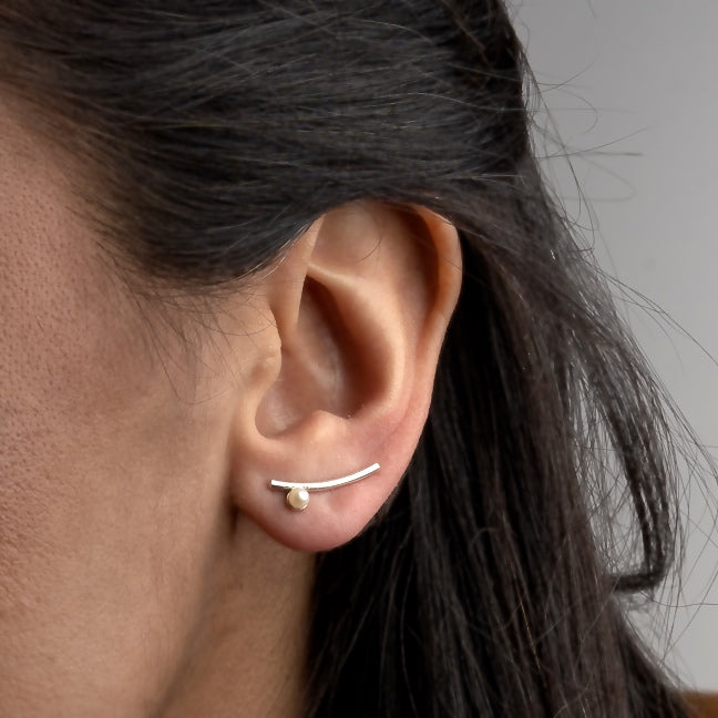 saraswati designs Nymph Ear Climbers - Silver & Pearl