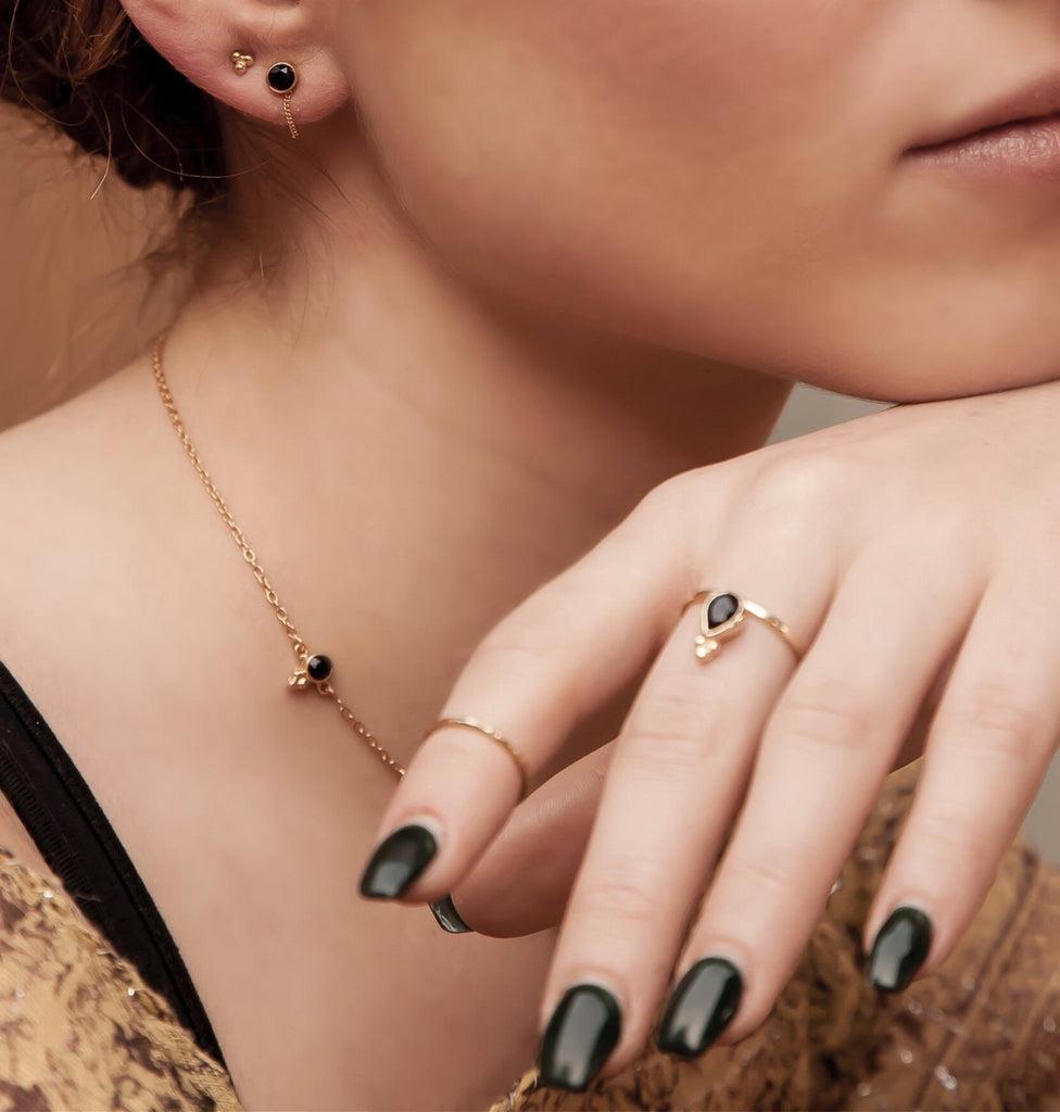 saraswati designs Una Earrings - Black Onyx & Gold