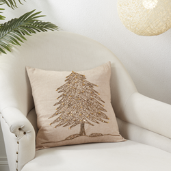 Saro Lifestyle 1025 - Beaded Xmas Tree Design Pillow - Down Filled