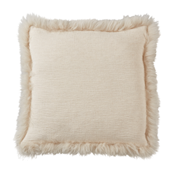 saro lifestyle 1028 - Lamb Fur Border Linen Pillow - Poly Filled