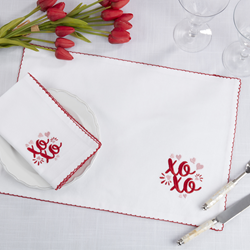 Saro Lifestyle 1622 Embrd. XOXO 13X19 Placemat And 18 Napkin - Set Of 8