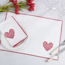 Saro Lifestyle 1624 Embrd. Hearts 13X19 Placemat And 18 Napkin - Set Of 8