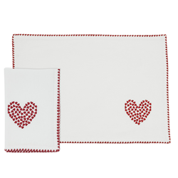 saro lifestyle 1624 Embrd. Hearts 13X19 Placemat And 18 Napkin - Set Of 8