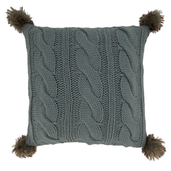 saro lifestyle 1840 - Cable Knit Pom Pom Pillow - Poly Filled