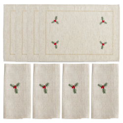 Saro Lifestyle 2155 - Embrd Holly 14X20 Placemat And 20 Napkin -Set Of 8