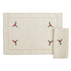 saro lifestyle 2155 - Embrd Holly 14X20 Placemat And 20 Napkin -Set Of 8