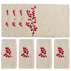 Saro Lifestyle 4129 - Embrd Berry 14X20 Placemat And 20 Napkin -Set Of 8