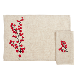saro lifestyle 4129 - Embrd Berry 14X20 Placemat And 20 Napkin -Set Of 8