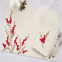 Saro Lifestyle 8075 - Embrd Berry 14X20 Placemat And 20 Napkin -Set Of 8