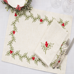 Saro Lifestyle 8076 - Embrd Holly 14X20 Placemat And 20 Napkin -Set Of 8