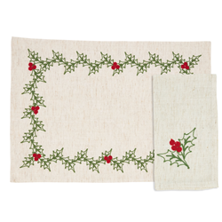 saro lifestyle 8076 - Embrd Holly 14X20 Placemat And 20 Napkin -Set Of 8
