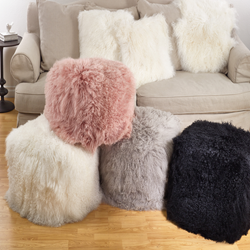 Saro Lifestyle PU356 Mongolian Lamb Fur Pouf - 18Dx16h