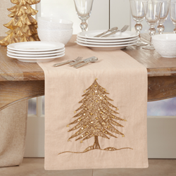 Saro Lifestyle 1025 Beaded Xmas Tree Design Runner