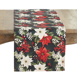 saro lifestyle 1033 Poinsettia And Berries Runner
