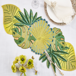 Saro Lifestyle 1165 Beaded Tropical Leaves Runner