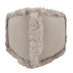 Saro Lifestyle PU1028 Lamb Fur Border Linen Pouf