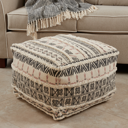 Saro Lifestyle PU197 Printed And Tufted Pouf