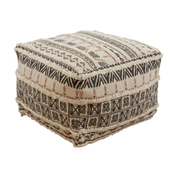 saro lifestyle PU197 Printed And Tufted Pouf