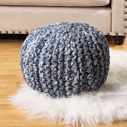Saro Lifestyle PU283 Denim Twisted Rope Pouf