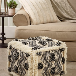 Saro Lifestyle PU319 Fringe Zig Zag Pouf