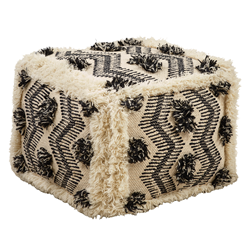 saro lifestyle PU319 Fringe Zig Zag Pouf