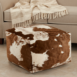 Saro Lifestyle PU471 Faux Fur Cow Hide Pouf