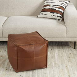 Saro Lifestyle PU555 Faux Leather Patchwork Pouf