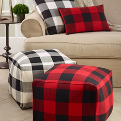 Saro Lifestyle PU9025 Buffalo Plaid Pouf