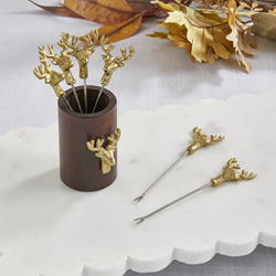 Saro Lifestyle SE779 Reindeer Picks With Wood Holder - Set Of 6