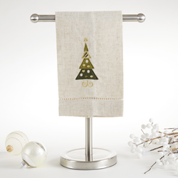 Saro Lifestyle XM755 Embroidered And Hemstitched Christmas Tree Guest Towel