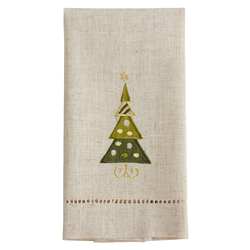 saro lifestyle XM755 Embroidered And Hemstitched Christmas Tree Guest Towel