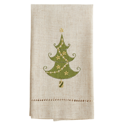 saro lifestyle XM756 Embroidered And Hemstitched Christmas Tree Guest Towel