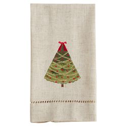 saro lifestyle XM757 Embroidered And Hemstitched Christmas Tree Guest Towel